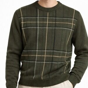 VTG Oscar De La Renta Windowpane Plaid Knit Sweater Indie Grandpa Core Old Money